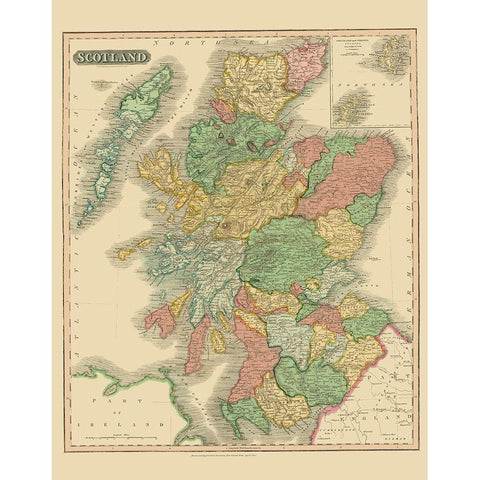 Great Britain Scotland - Thomson 1817 Gold Ornate Wood Framed Art Print with Double Matting by Thomson