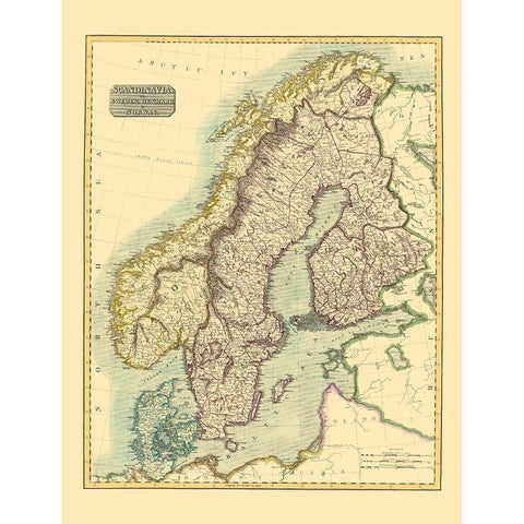 Scandinavia Sweden Denmark Norway - Thomson 1814 Gold Ornate Wood Framed Art Print with Double Matting by Thomson