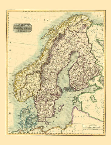 Scandinavia Sweden Denmark Norway - Thomson 1814 White Modern Wood Framed Art Print with Double Matting by Thomson