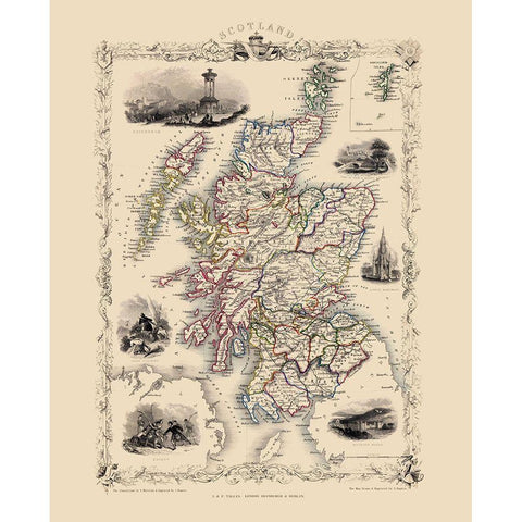 Great Britain Scotland - Tallis 1851 White Modern Wood Framed Art Print by Tallis