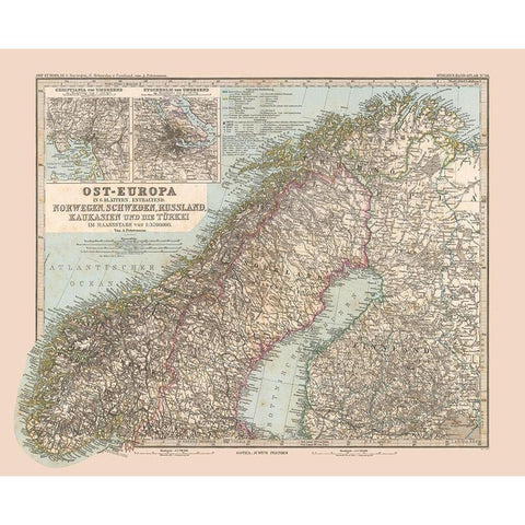 Northeast Europe - Stieler 1885 Black Modern Wood Framed Art Print with Double Matting by Stieler