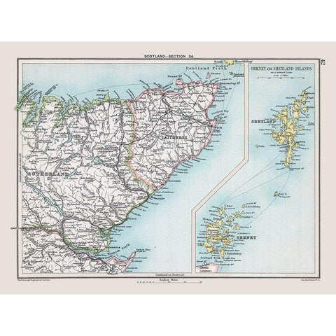 Northern Scotland - Bartholomew 1892 Black Modern Wood Framed Art Print with Double Matting by Bartholomew