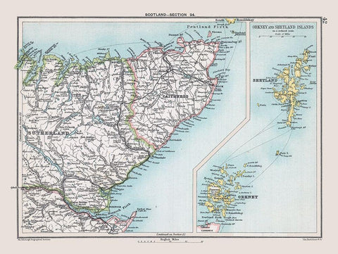 Northern Scotland - Bartholomew 1892 White Modern Wood Framed Art Print with Double Matting by Bartholomew