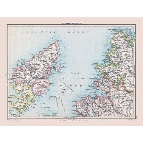 Northwest Scotland - Bartholomew 1892 Gold Ornate Wood Framed Art Print with Double Matting by Bartholomew