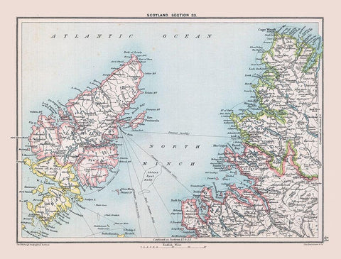 Northwest Scotland - Bartholomew 1892 White Modern Wood Framed Art Print with Double Matting by Bartholomew