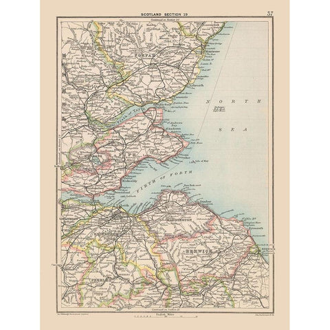 Southeast Scotland - Bartholomew 1892 Black Modern Wood Framed Art Print with Double Matting by Bartholomew