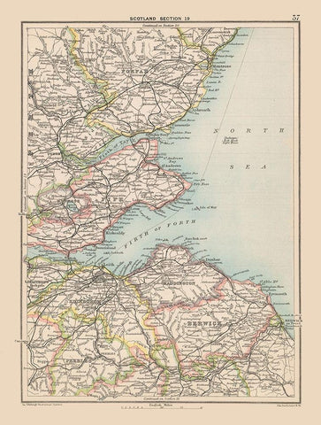 Southeast Scotland - Bartholomew 1892 White Modern Wood Framed Art Print with Double Matting by Bartholomew