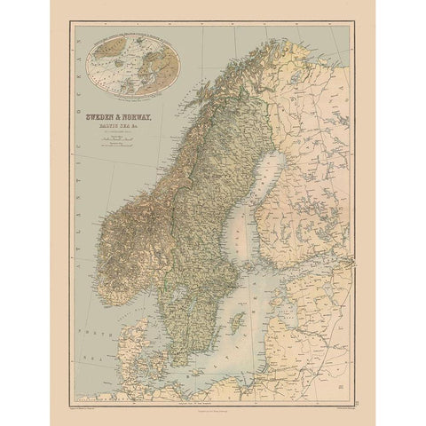 Europe Sweden Norway - Black 1867 Black Modern Wood Framed Art Print with Double Matting by Black