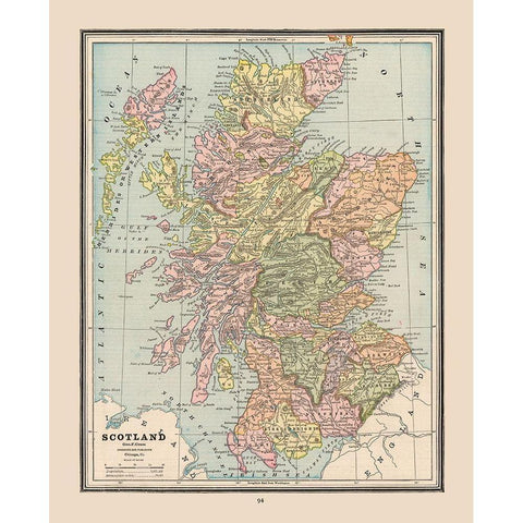 Scotland - Cram 1888 Gold Ornate Wood Framed Art Print with Double Matting by Cram