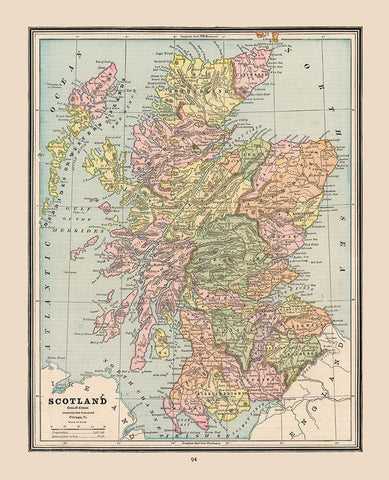 Scotland - Cram 1888 White Modern Wood Framed Art Print with Double Matting by Cram