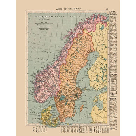 Europe Sweden Norway Denmark - Hammond 1910 White Modern Wood Framed Art Print by Hammond