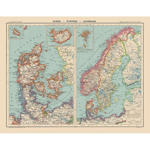 Europe Sweden Norway Denmark - Schrader 1908 Black Modern Wood Framed Art Print by Schrader