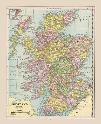 Scotland - Cram 1892 Black Ornate Wood Framed Art Print with Double Matting by Cram