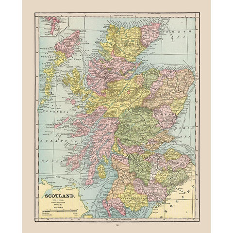 Scotland - Cram 1892 Gold Ornate Wood Framed Art Print with Double Matting by Cram