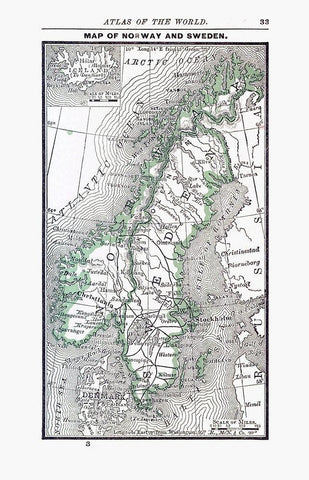 Norway Sweden - Alden 1886 White Modern Wood Framed Art Print with Double Matting by Alden