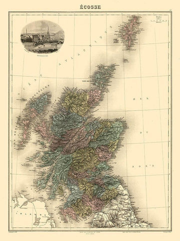 Scotland - Migeon 1892 Black Ornate Wood Framed Art Print with Double Matting by Migeon