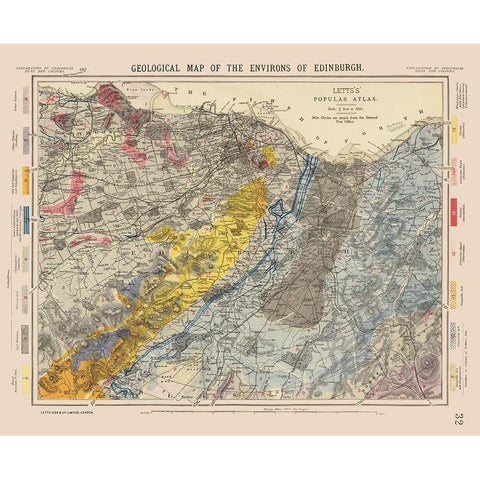 Edingburgh Scotland - Letts 1883 Gold Ornate Wood Framed Art Print with Double Matting by Letts