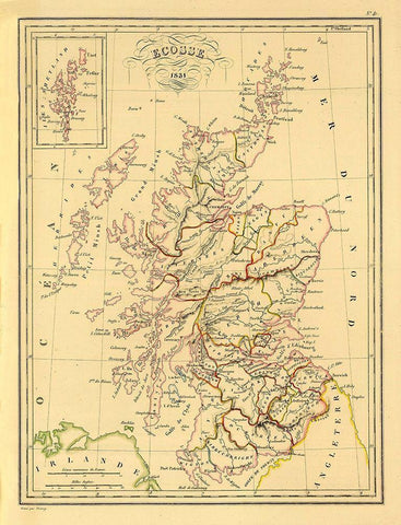 Scotland - Thierry 1831 White Modern Wood Framed Art Print with Double Matting by Thierry