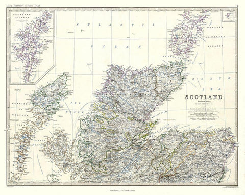 Scotland - Northern Sheet - Johnston Black Ornate Wood Framed Art Print with Double Matting by Johnston