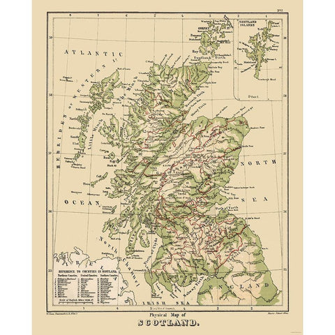 Scotland - Physical Map - Allen Black Modern Wood Framed Art Print with Double Matting by Allen