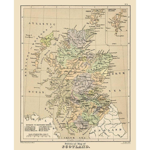 Scotland - Political Map -  Allen White Modern Wood Framed Art Print by Allen