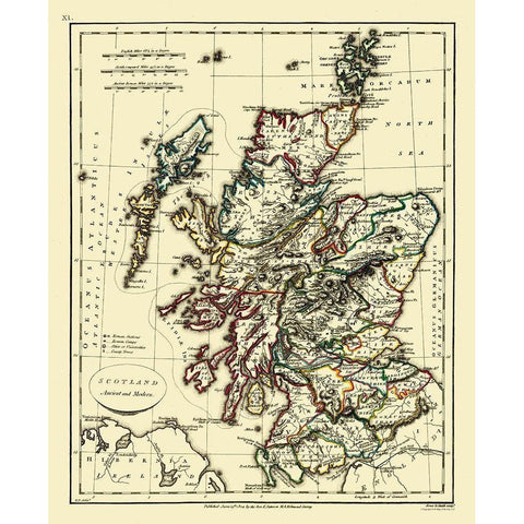 Scotland - Ancient and Modern - Patterson 1804 Black Modern Wood Framed Art Print with Double Matting by Patterson