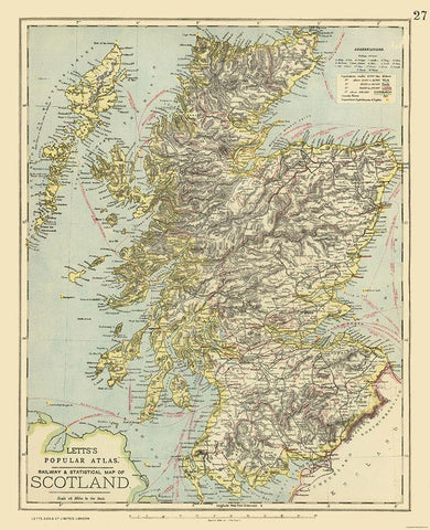 Scotland - Railways - Statistical - Letts 1883 Black Ornate Wood Framed Art Print with Double Matting by Letts