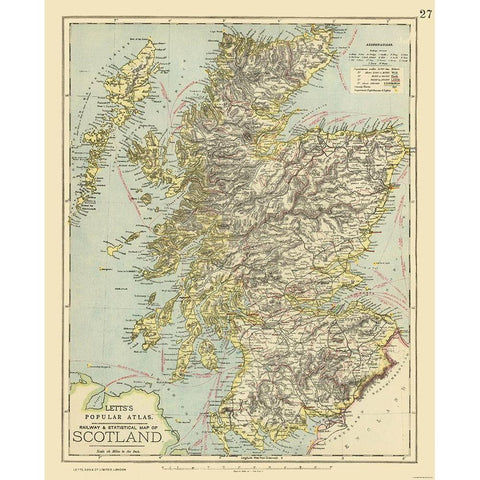 Scotland - Railways - Statistical - Letts 1883 White Modern Wood Framed Art Print by Letts