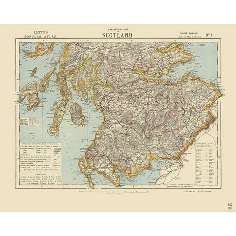 Southern Scotland - Statistical - Letts 1883 Gold Ornate Wood Framed Art Print with Double Matting by Letts
