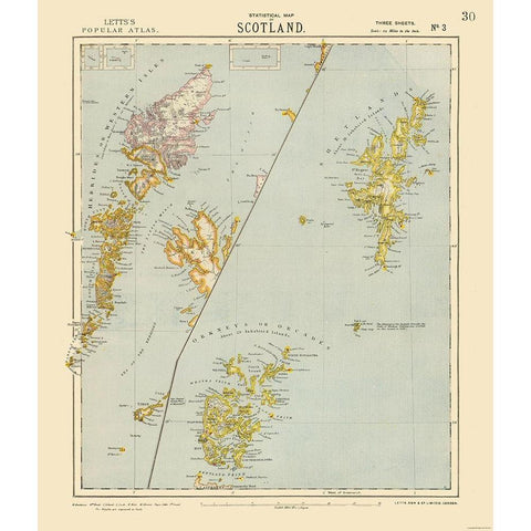 Scotland - Islands - Letts 1883 Black Modern Wood Framed Art Print with Double Matting by Letts