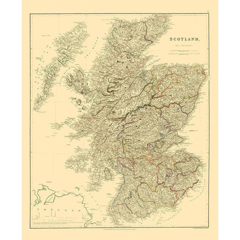 Scotland - Arrowsmith 1834 Black Modern Wood Framed Art Print with Double Matting by Arrowsmith