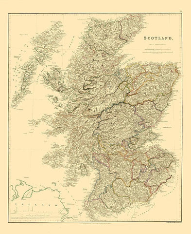 Scotland - Arrowsmith 1834 Black Ornate Wood Framed Art Print with Double Matting by Arrowsmith