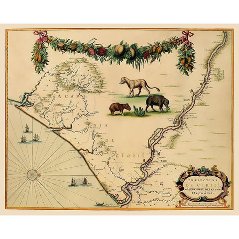 Sergipe Brazil South America - Blaeu 1662 Gold Ornate Wood Framed Art Print with Double Matting by Blaeu