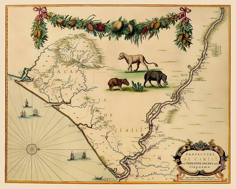 Sergipe Brazil South America - Blaeu 1662 White Modern Wood Framed Art Print with Double Matting by Blaeu