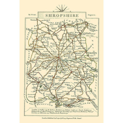 Shropshire County England - Cary 1792 Gold Ornate Wood Framed Art Print with Double Matting by Cary