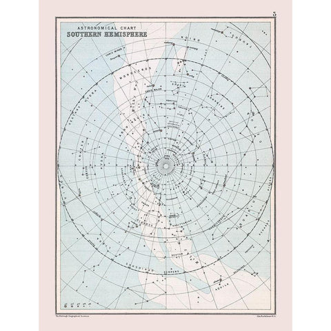 Southern Hemisphere - Bartholomew 1892 Black Modern Wood Framed Art Print with Double Matting by Bartholomew