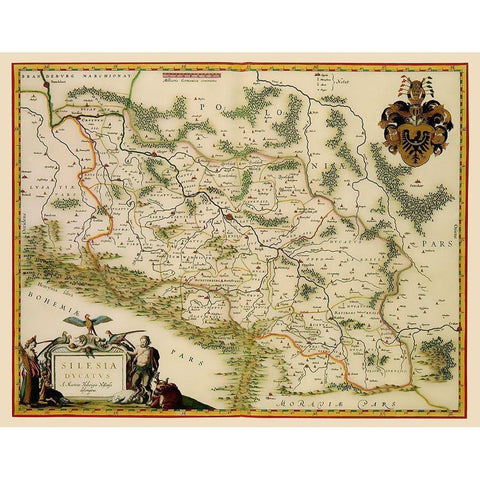 Eastern Europe Silesia Region Poland - Blaeu 1635 Black Modern Wood Framed Art Print with Double Matting by Blaeu