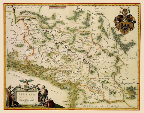 Eastern Europe Silesia Region Poland - Blaeu 1635 White Modern Wood Framed Art Print with Double Matting by Blaeu