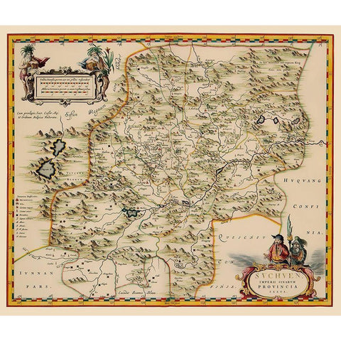 Sichuan Province China - Blaeu 1655 Gold Ornate Wood Framed Art Print with Double Matting by Blaeu