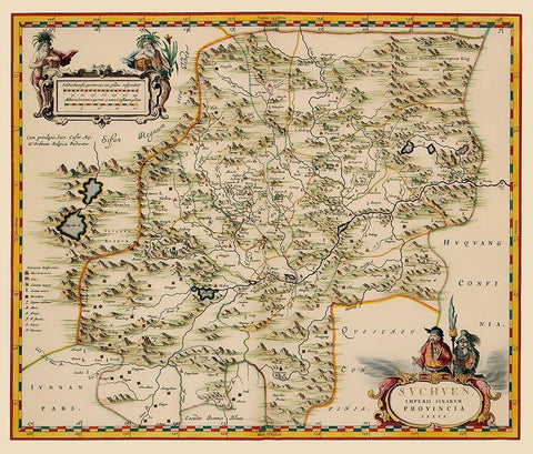 Sichuan Province China - Blaeu 1655 White Modern Wood Framed Art Print with Double Matting by Blaeu