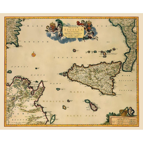Sicily Italy - Visscher 1681 Black Modern Wood Framed Art Print with Double Matting by Visscher
