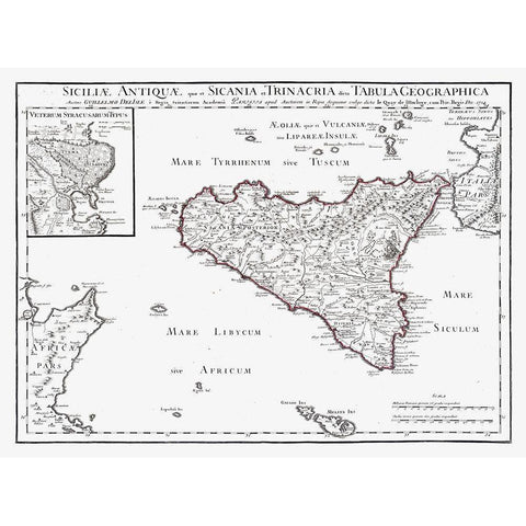 Europe Ancient Sicily Italy - De Lisle 1731 Black Modern Wood Framed Art Print with Double Matting by De L''isle
