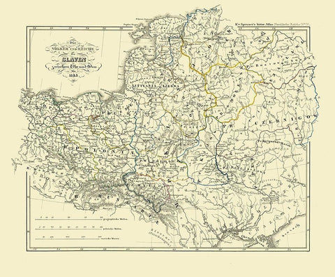 Europe Slavic People Empire 1125 - Spruner 1854 White Modern Wood Framed Art Print with Double Matting by Spruner