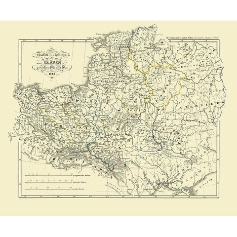 Europe Slavic People Empire 1125 - Spruner 1854 Black Modern Wood Framed Art Print with Double Matting by Spruner