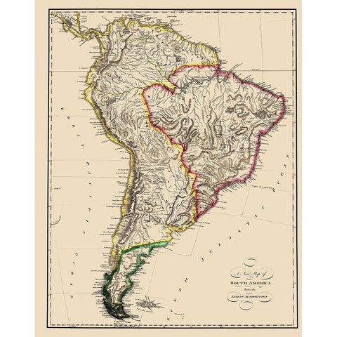 South America - Lewis 1817 Black Modern Wood Framed Art Print by Lewis