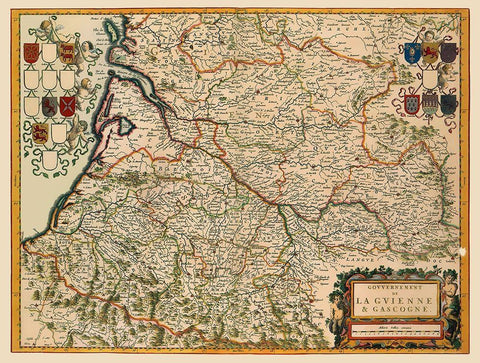 Southwestern Wine Region France - Blaeu 1662 White Modern Wood Framed Art Print with Double Matting by Blaeu