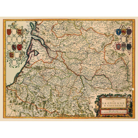 Southwestern Wine Region France - Blaeu 1662 Black Modern Wood Framed Art Print by Blaeu