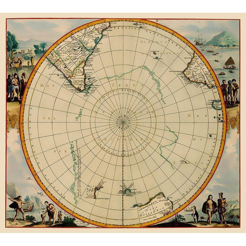 South Polar Region - Jansson 1670 White Modern Wood Framed Art Print by Jansson