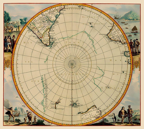 South Polar Region - Jansson 1670 Black Ornate Wood Framed Art Print with Double Matting by Jansson