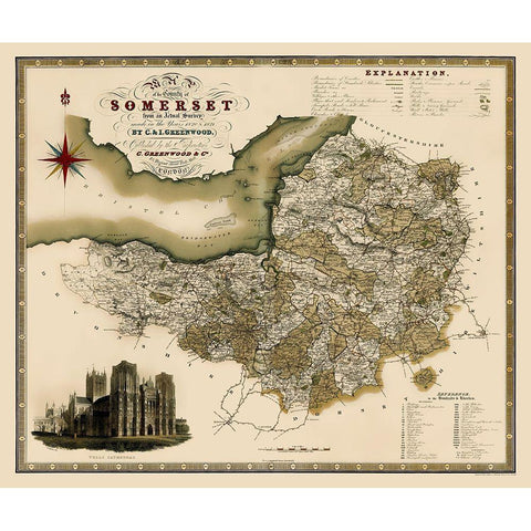 Somerset County England - Greenwood 1820 Black Modern Wood Framed Art Print by Greenwood